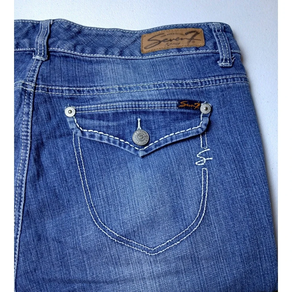 Y2K Seven7 Luxe Women Plus Size 18 Bermuda Denim Shorts Medium Wash Blue Stretch